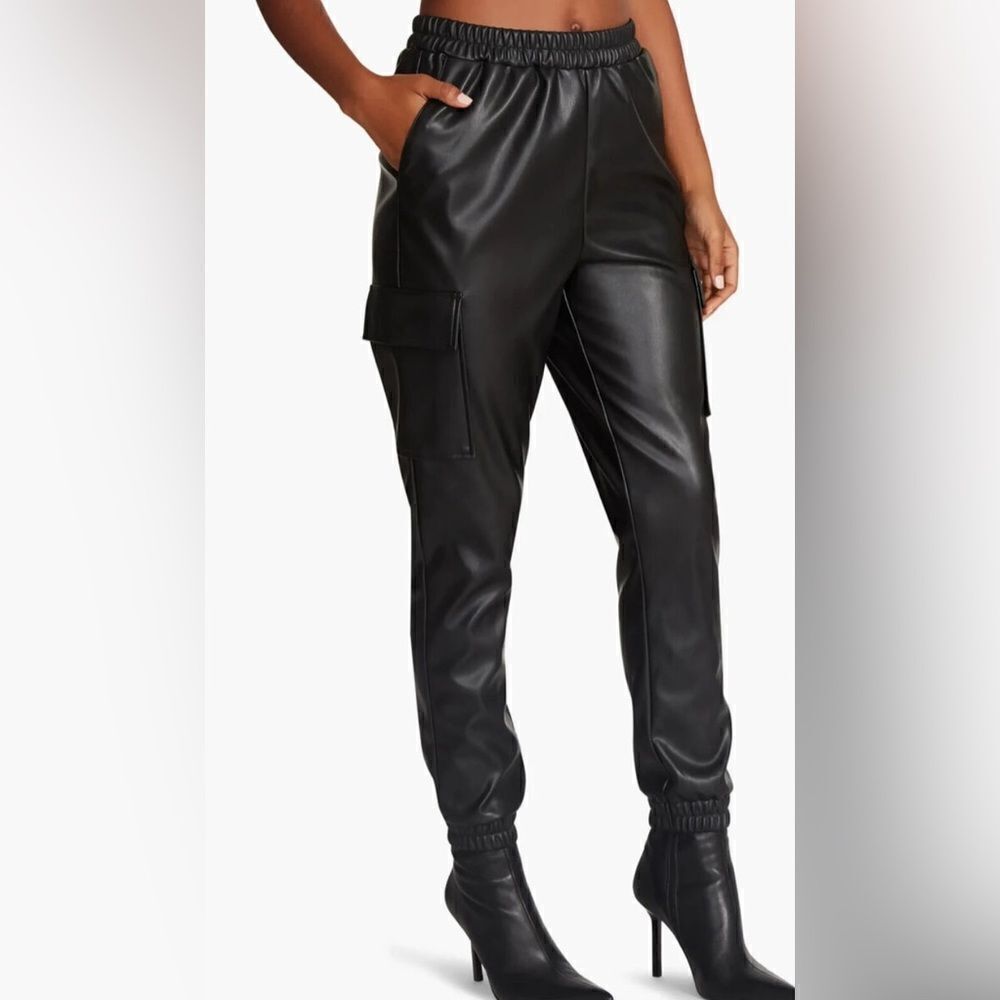 003 New Steve Madden Faux Leather Cargo Joggers Size S